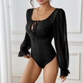 Polyester Women's High Waist Pure Color bodysuit