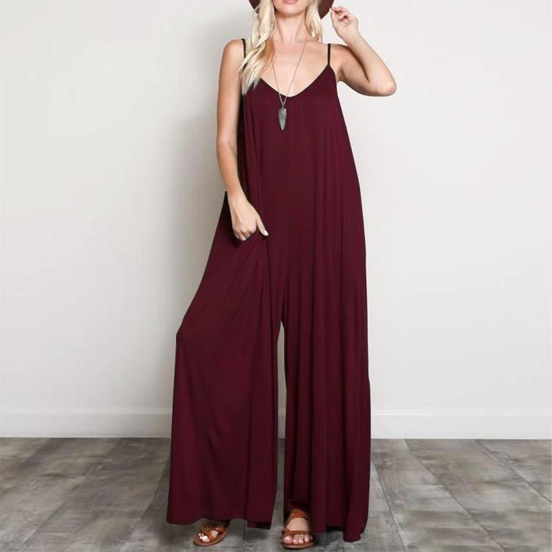 Flowy V Neck Wide Leg Jumpsuit/Romper