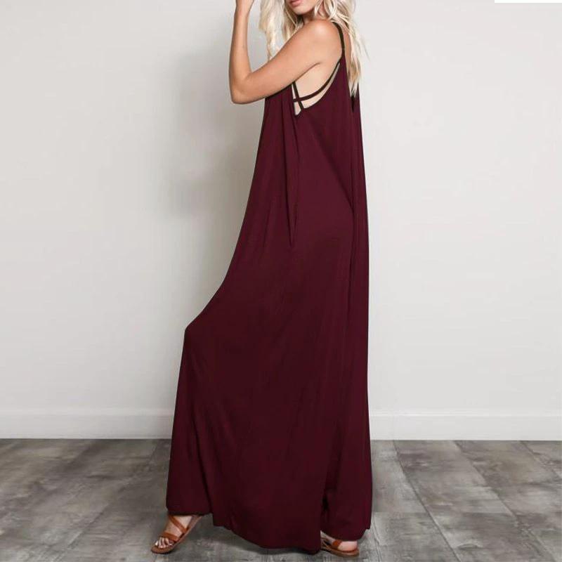 Flowy V Neck Wide Leg Jumpsuit/Romper