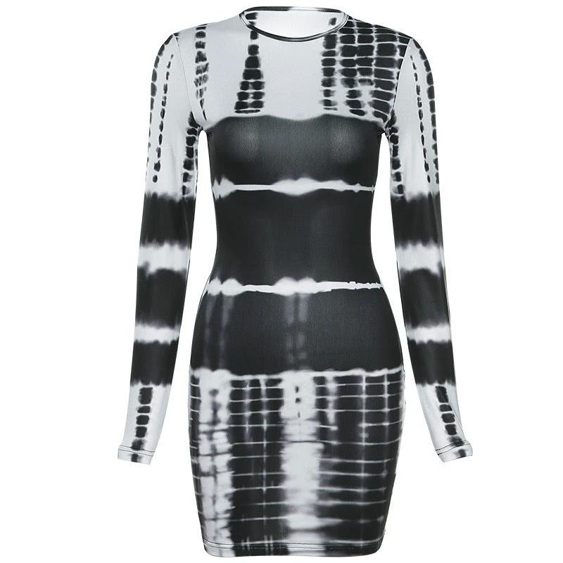 Tie Dye Fashion Long Sleeve Short Dress