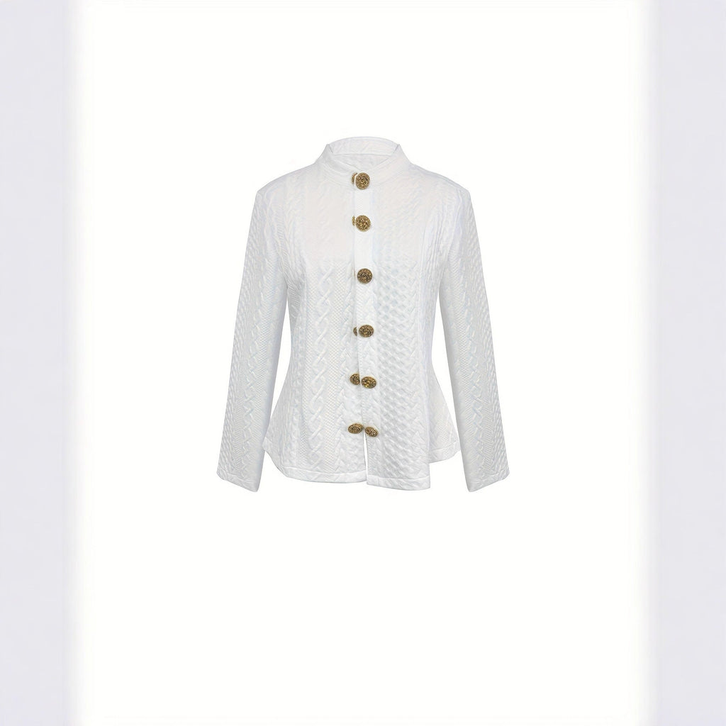Fashionable Solid Color Textured Fabric Stand Up Collar Jacket