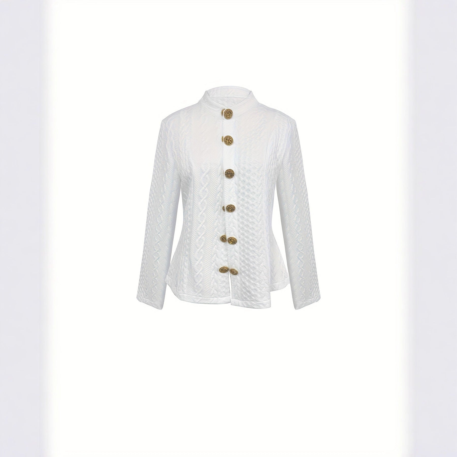 Fashionable Solid Color Textured Fabric Stand Up Collar Jacket