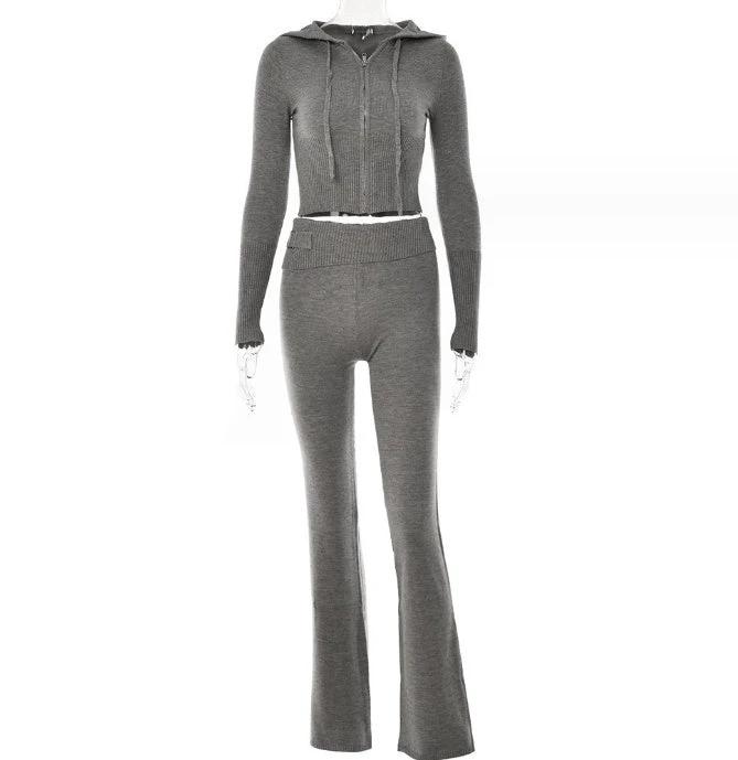 Women's Leisure Long Sleeve Hoodie Sweater And High Waist Long Pants Set