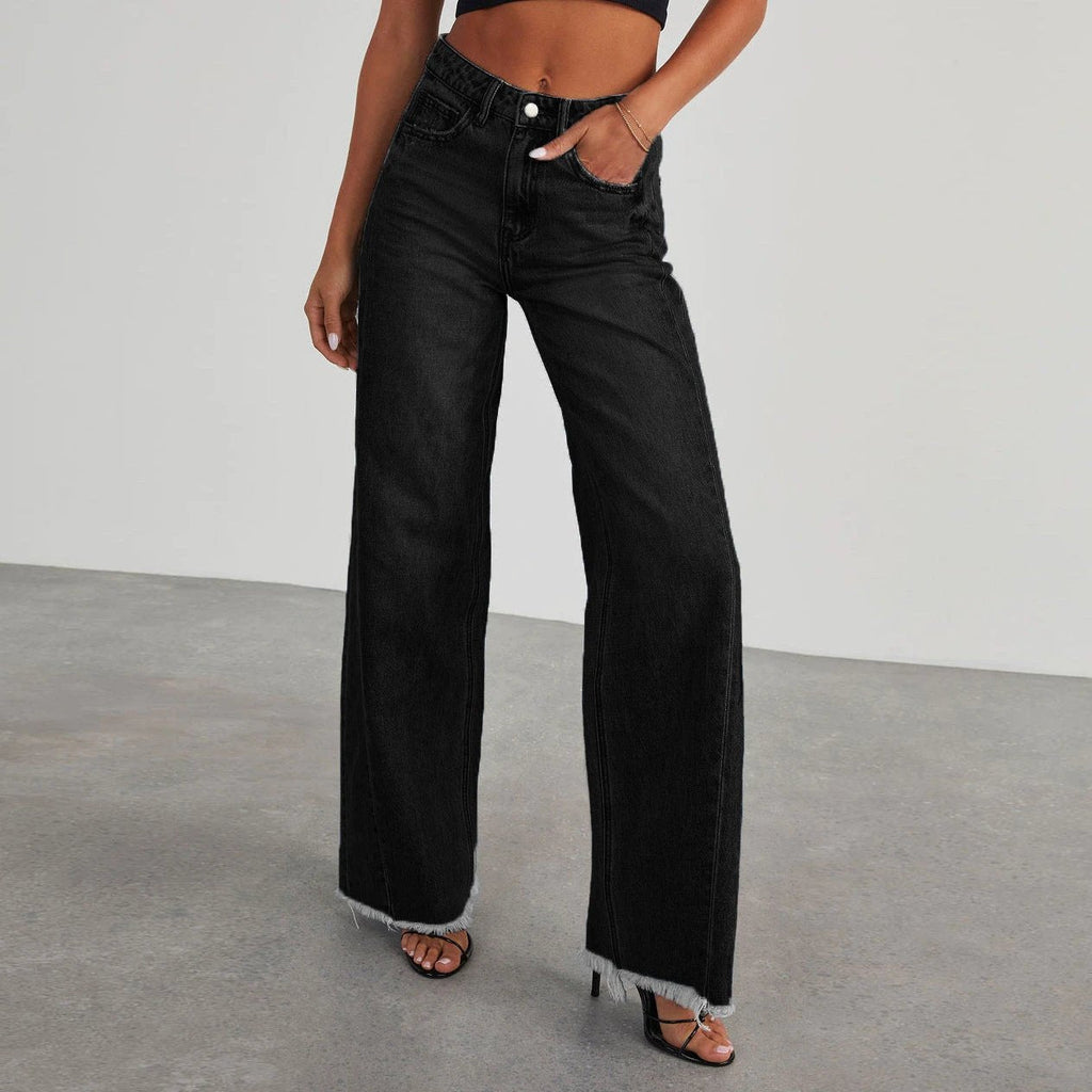 Mandotos High Waist Slim Fit Straight Wide Leg Denim Pants