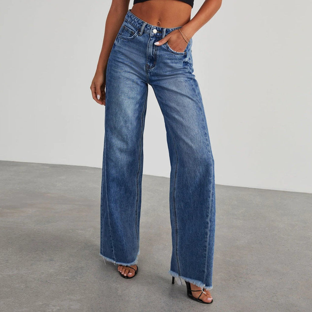 Mandotos High Waist Slim Fit Straight Wide Leg Denim Pants