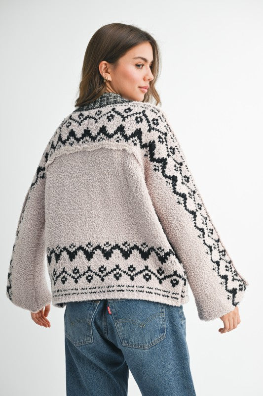 Boho  Knit Textured Cardigan Over Sized Wooden Buttons