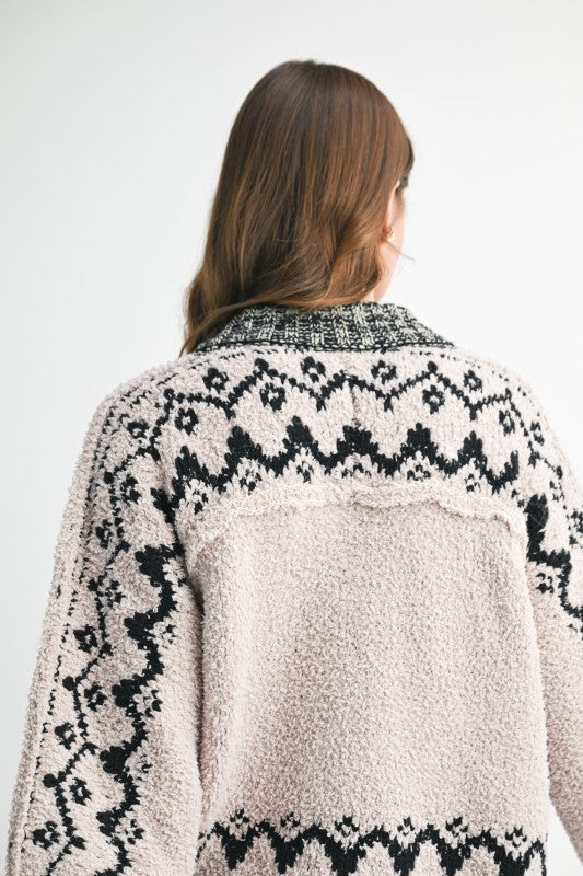 Boho  Knit Textured Cardigan Over Sized Wooden Buttons