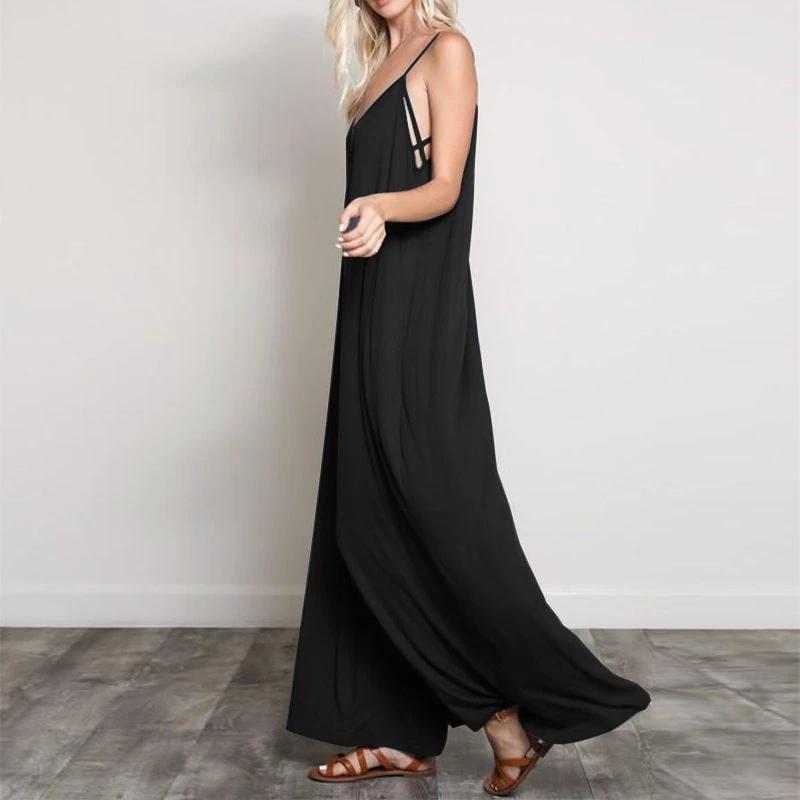 Flowy V Neck Wide Leg Jumpsuit/Romper