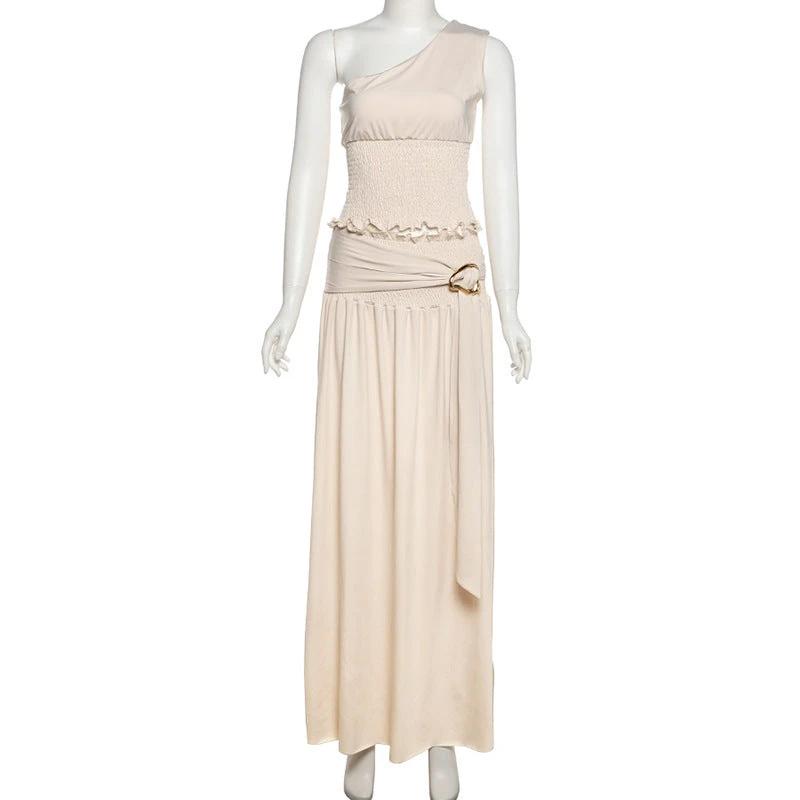 Fashionable Two-Piece Flowy Skirt w/One Shoulder Top Outfit