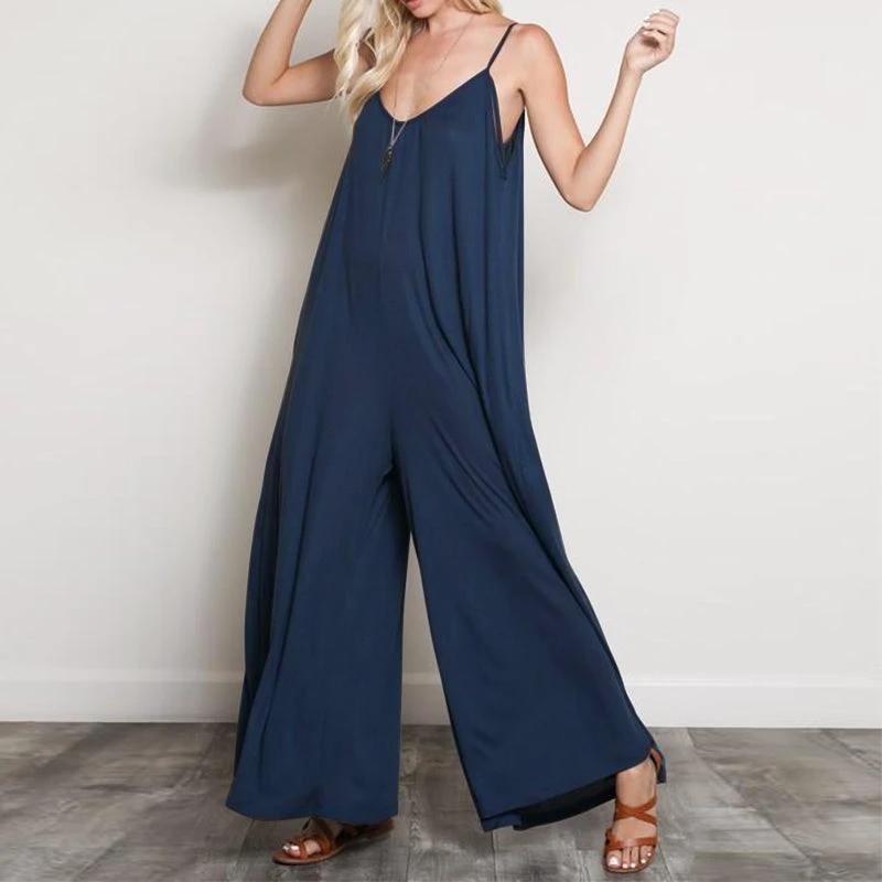 Flowy V Neck Wide Leg Jumpsuit/Romper