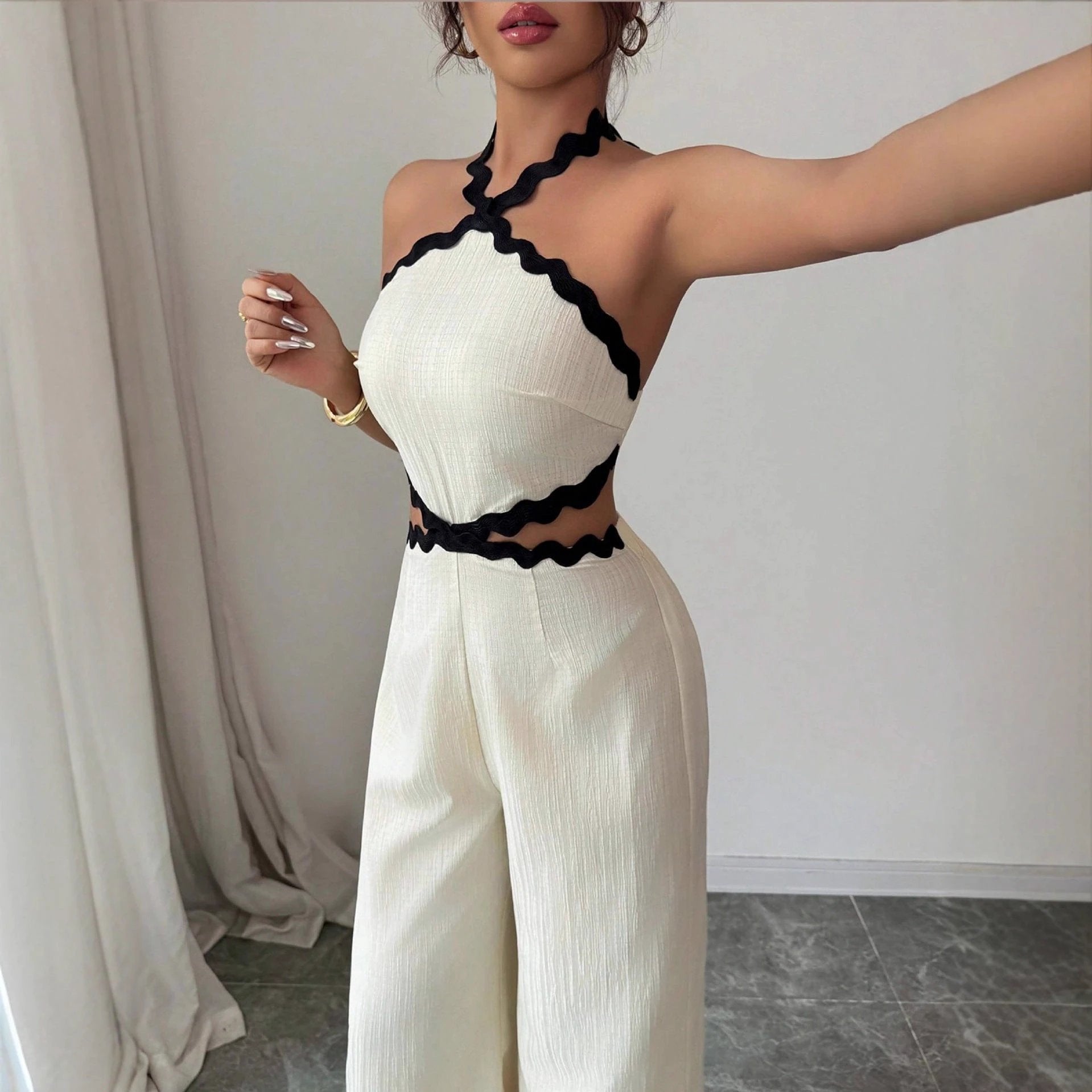 Women's Fashionable Wave Lace Jumpsuit