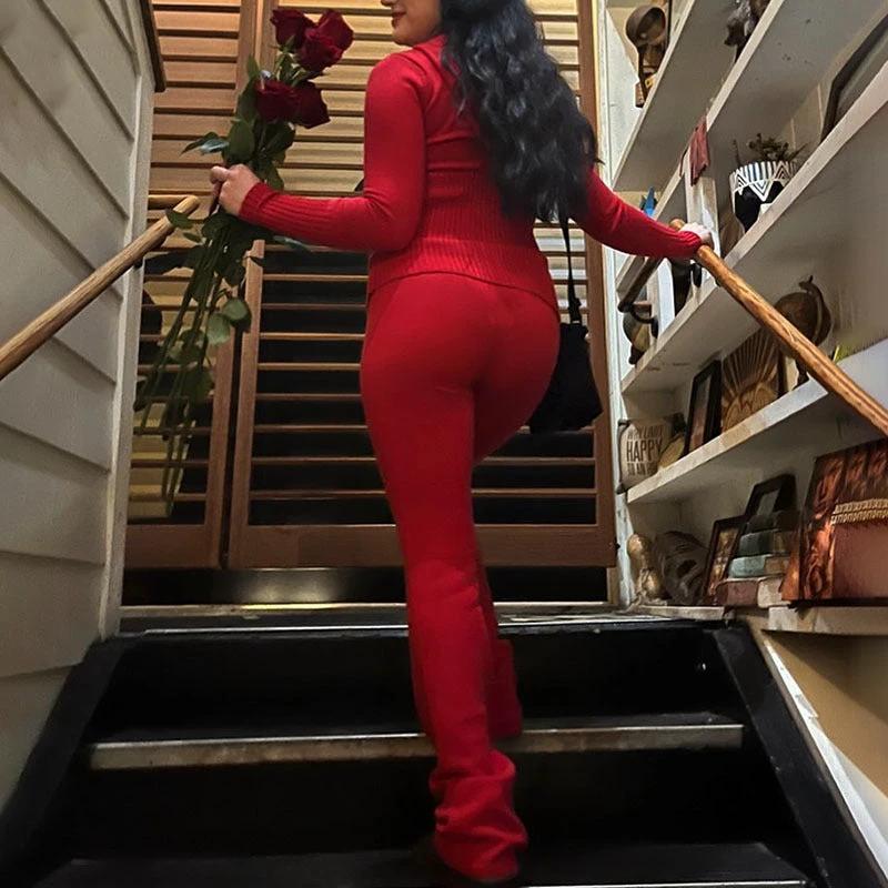 Women's Leisure Long Sleeve Hoodie Sweater And High Waist Long Pants Set