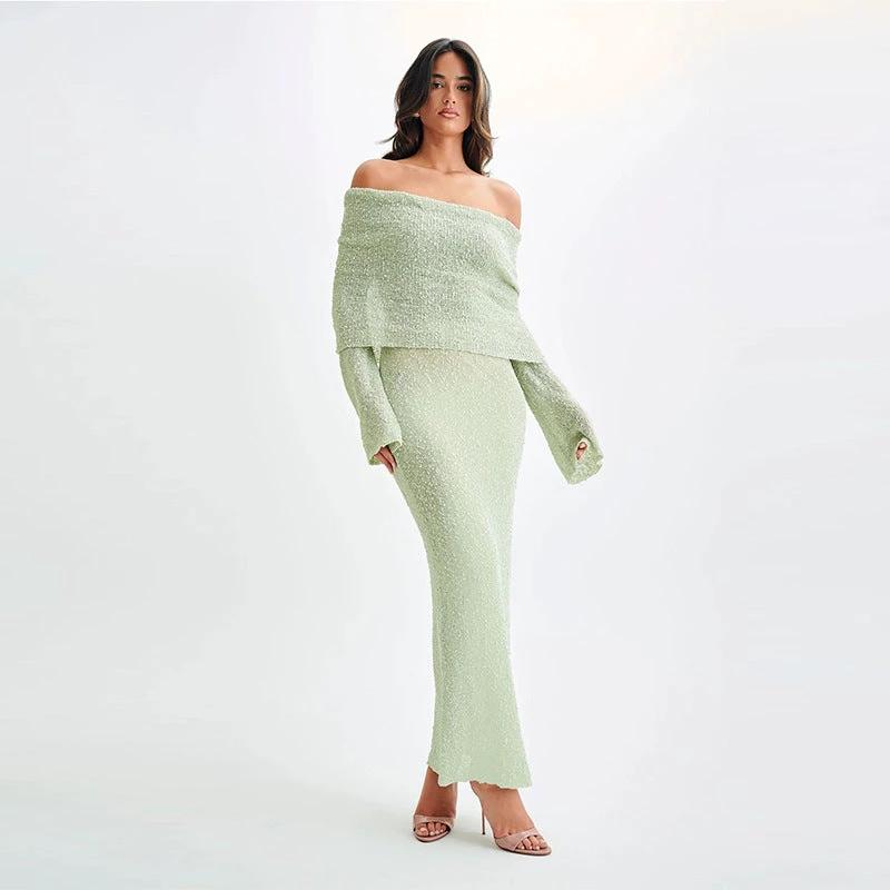 New! One-Shoulder Knitted Long-Sleeve Dress