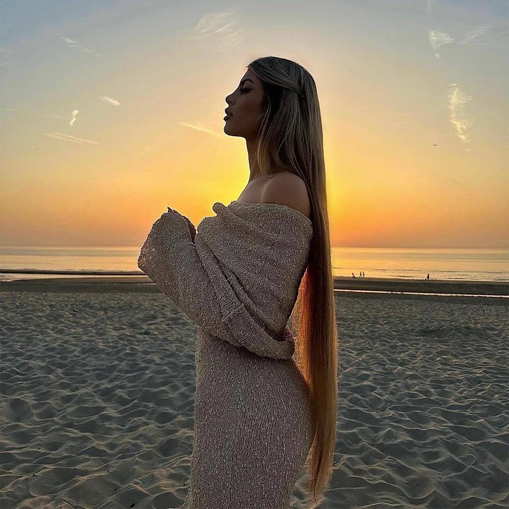 New! One-Shoulder Knitted Long-Sleeve Dress