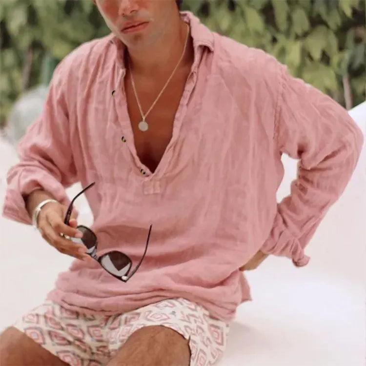 Men's Casual Linen Long Sleeve Shirt
