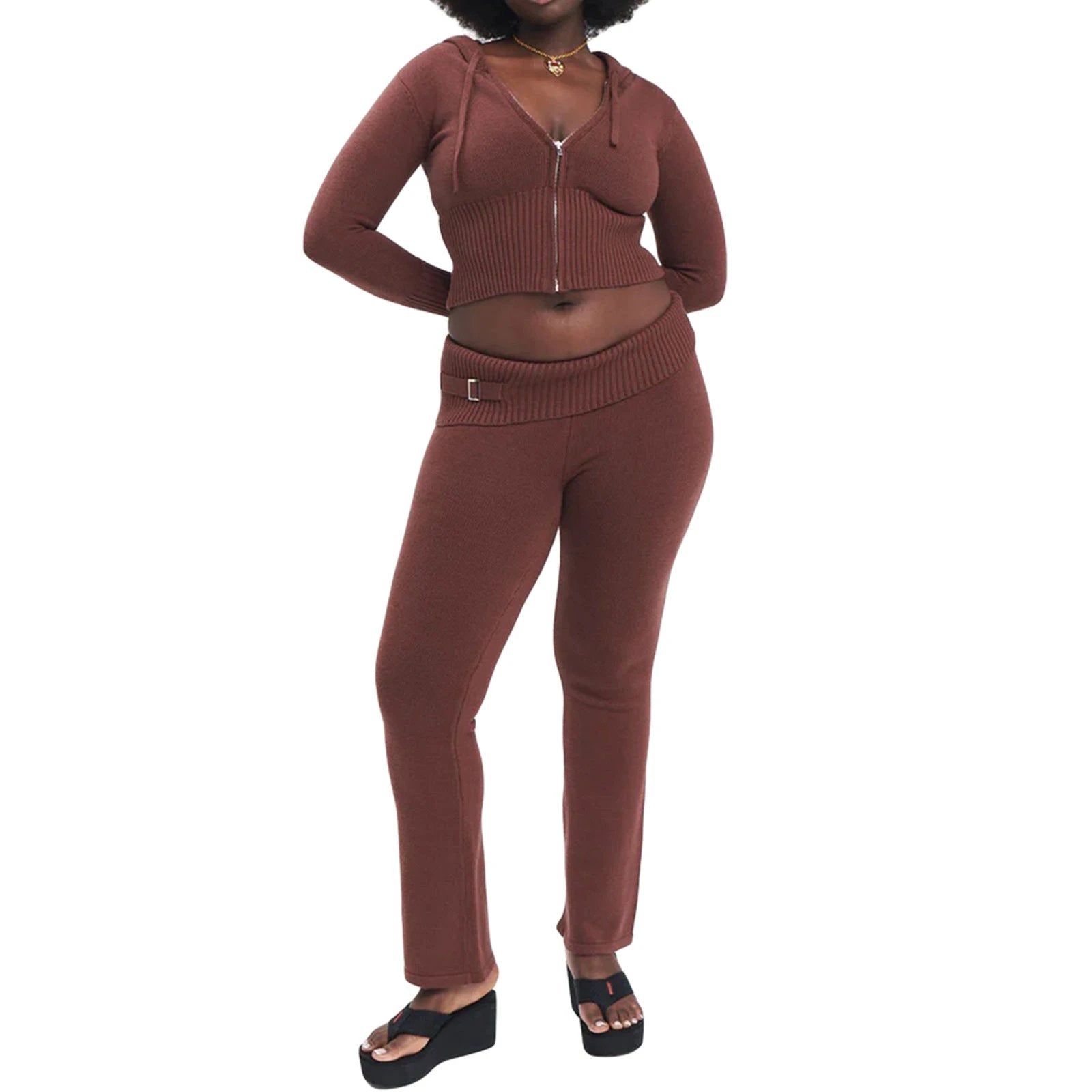 Women's Leisure Long Sleeve Hoodie Sweater And High Waist Long Pants Set