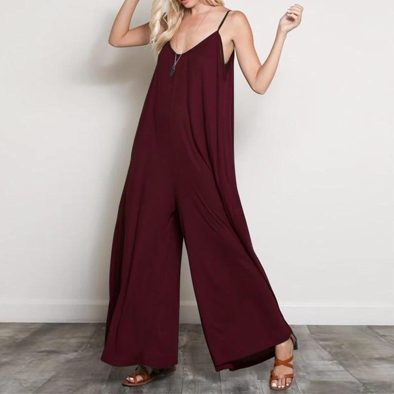 Flowy V Neck Wide Leg Jumpsuit/Romper