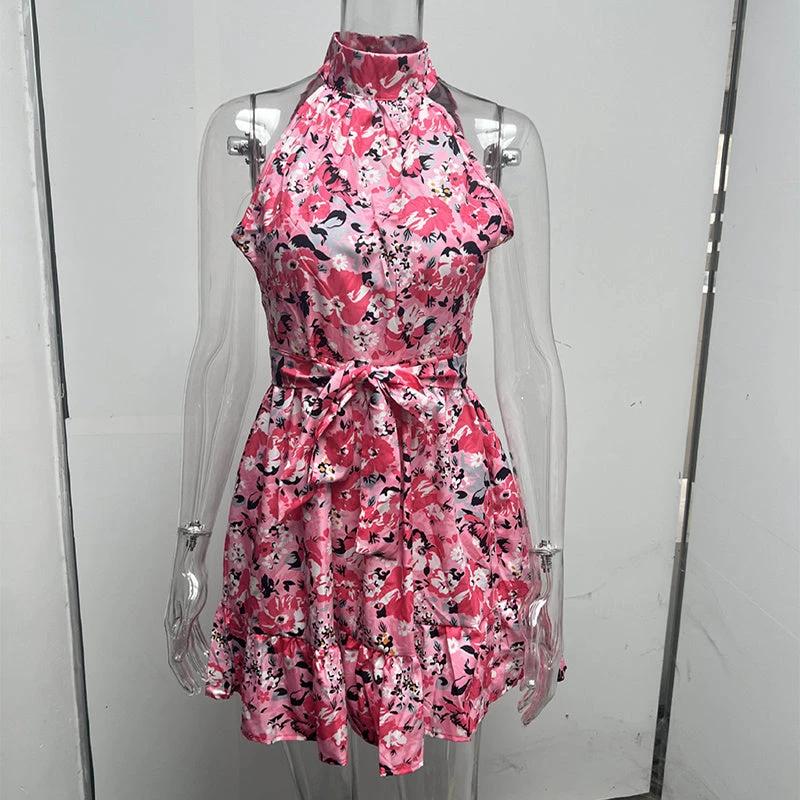 New! Flowers Print Halterneck Dress