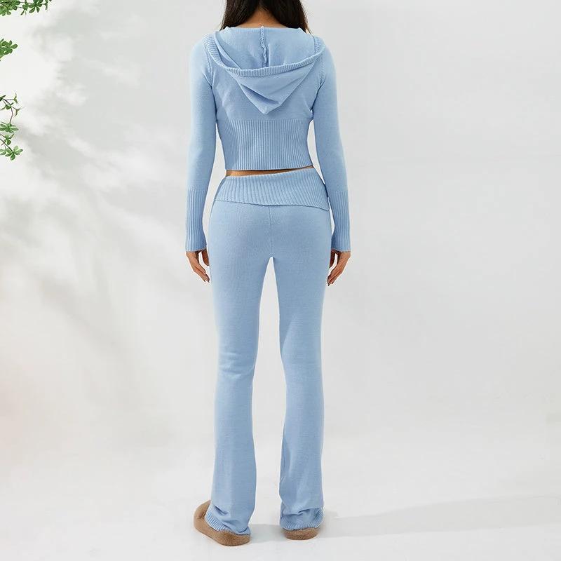 Women's Leisure Long Sleeve Hoodie Sweater And High Waist Long Pants Set