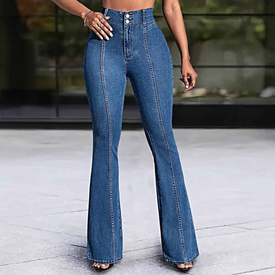 Slimming Elastic Mid-Waist Flared Jeans