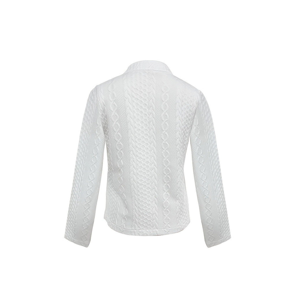 Fashionable Solid Color Textured Fabric Stand Up Collar Jacket