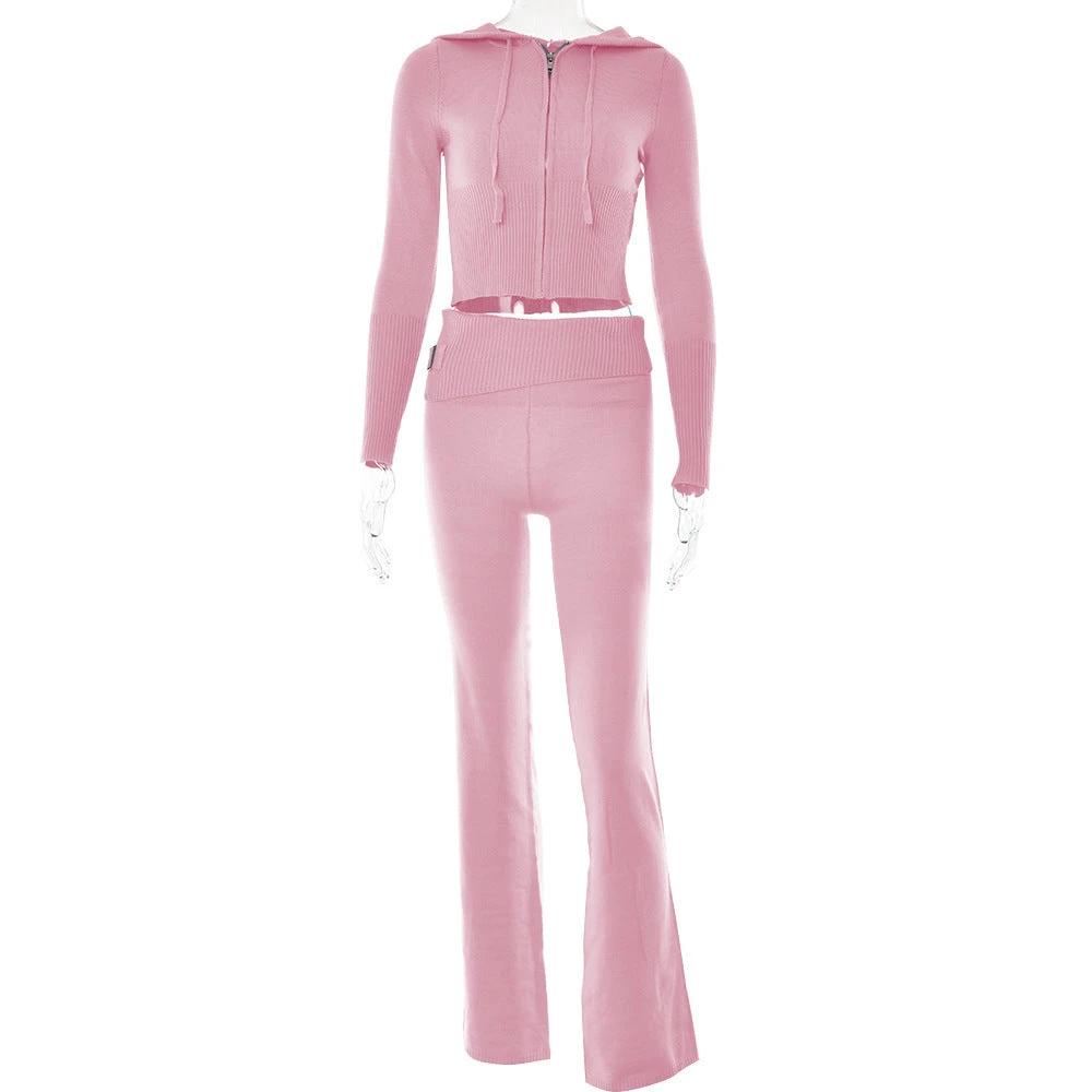 Women's Leisure Long Sleeve Hoodie Sweater And High Waist Long Pants Set