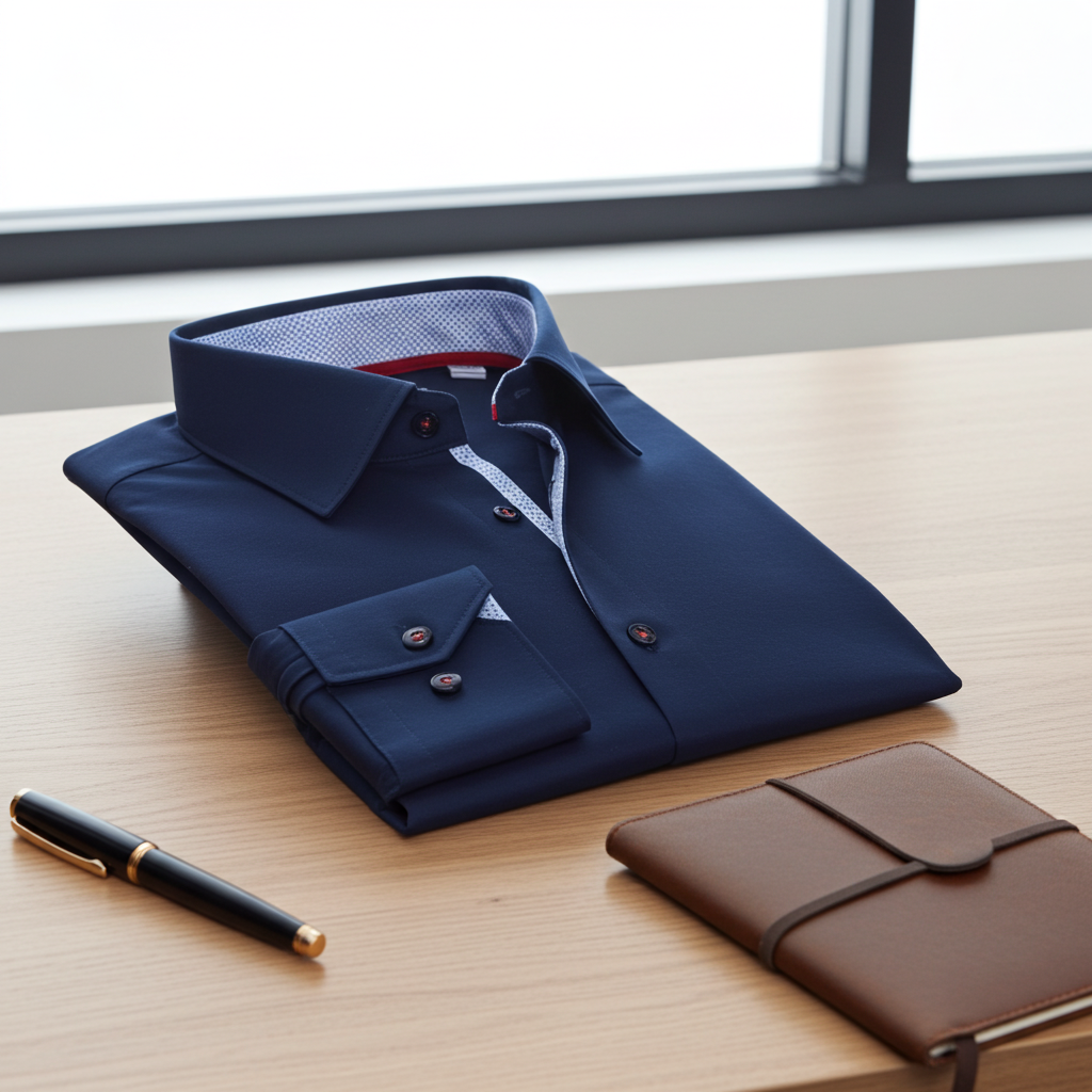 Paul// Fitted Cotton Knit-Stretch Button-Up Shirt  // Navy //