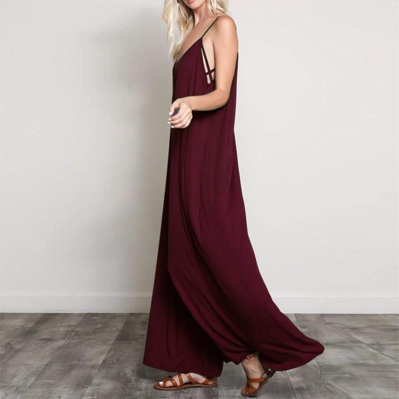 Flowy V Neck Wide Leg Jumpsuit/Romper