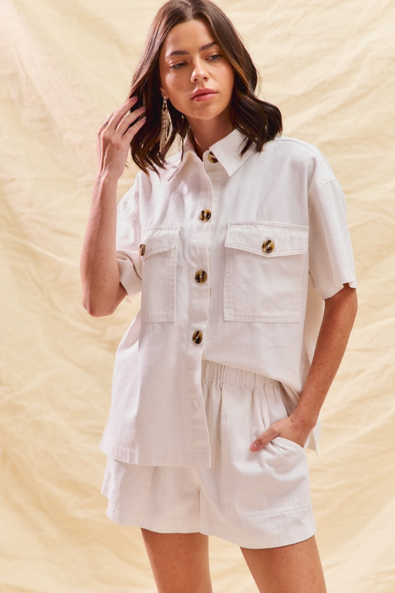 SO ME Button Down Denim Game Day Top and Shorts Set
