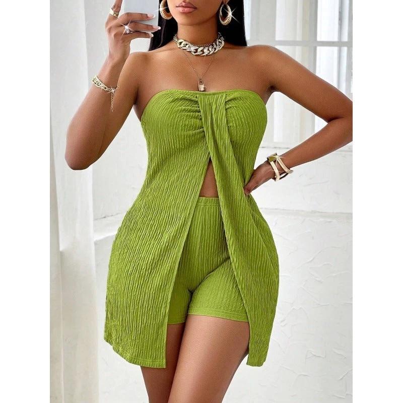 Strapless Bandeau Top Shorts Suit