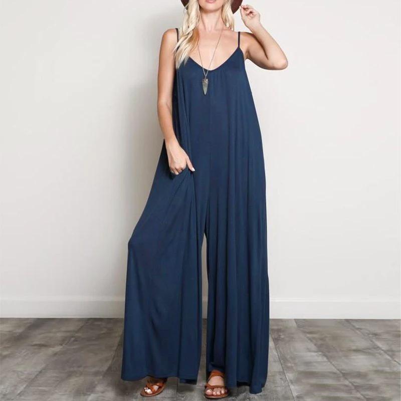 Flowy V Neck Wide Leg Jumpsuit/Romper