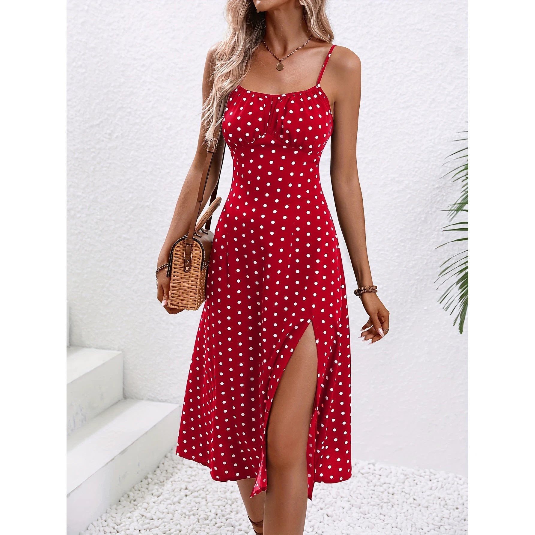 New Polka Dot Print Suspender Summer Dress
