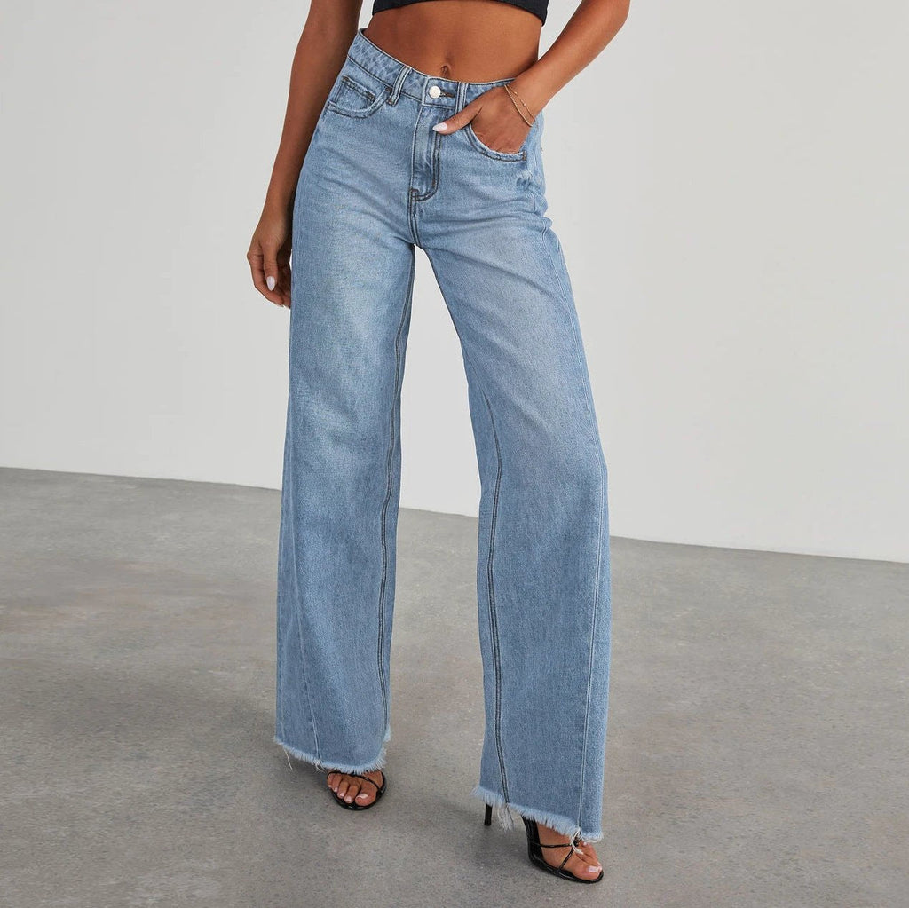 Mandotos High Waist Slim Fit Straight Wide Leg Denim Pants