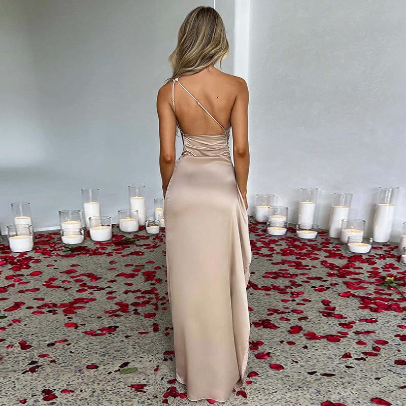 Sleek One-Shoulder Backless Slit Dress