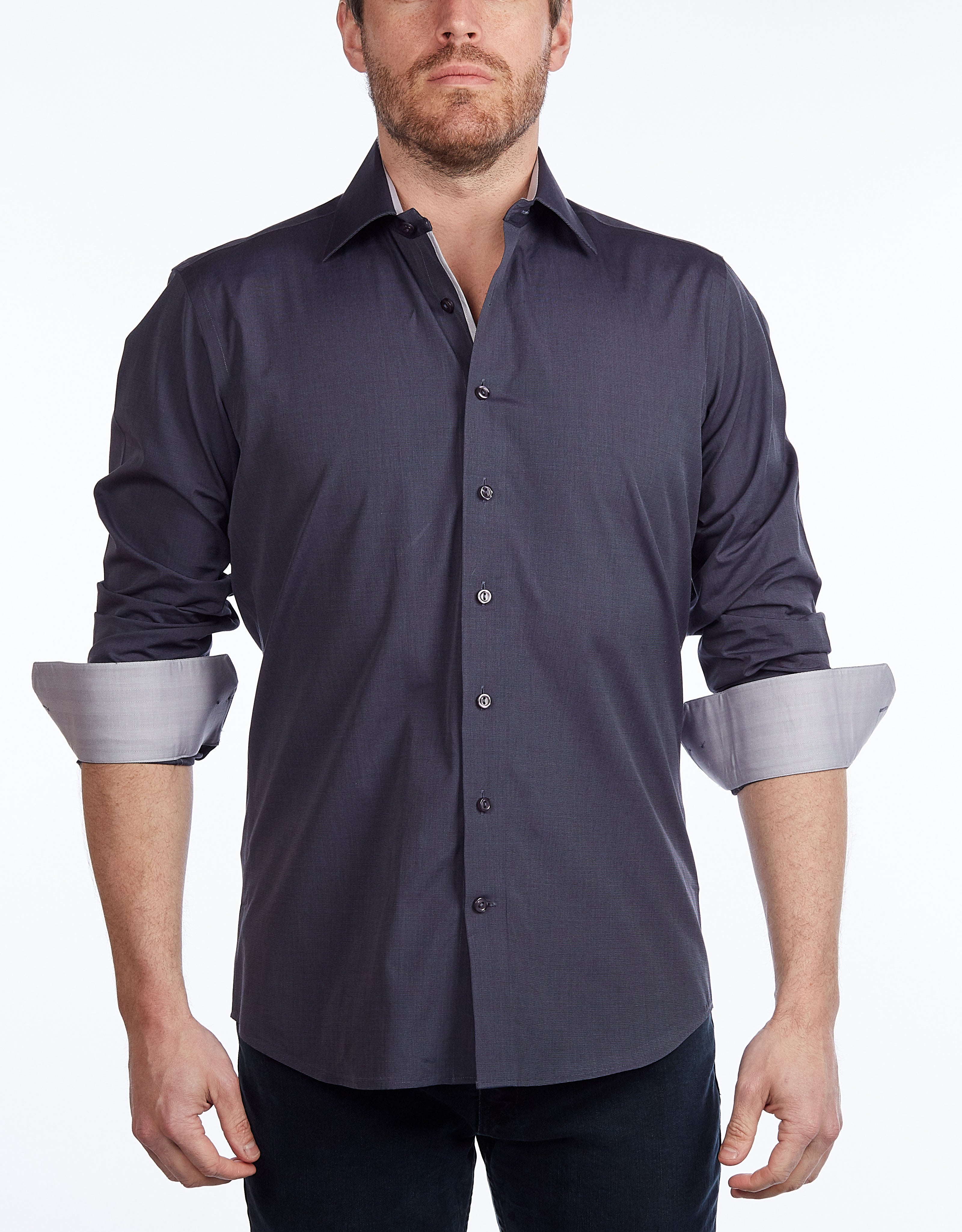 Contrast Collar Button-Up Shirt - final sale