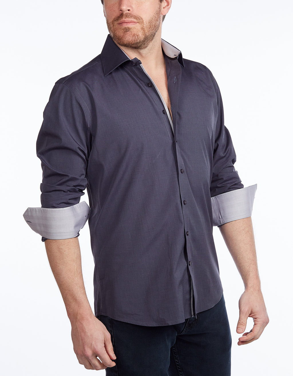 Contrast Collar Button-Up Shirt - final sale