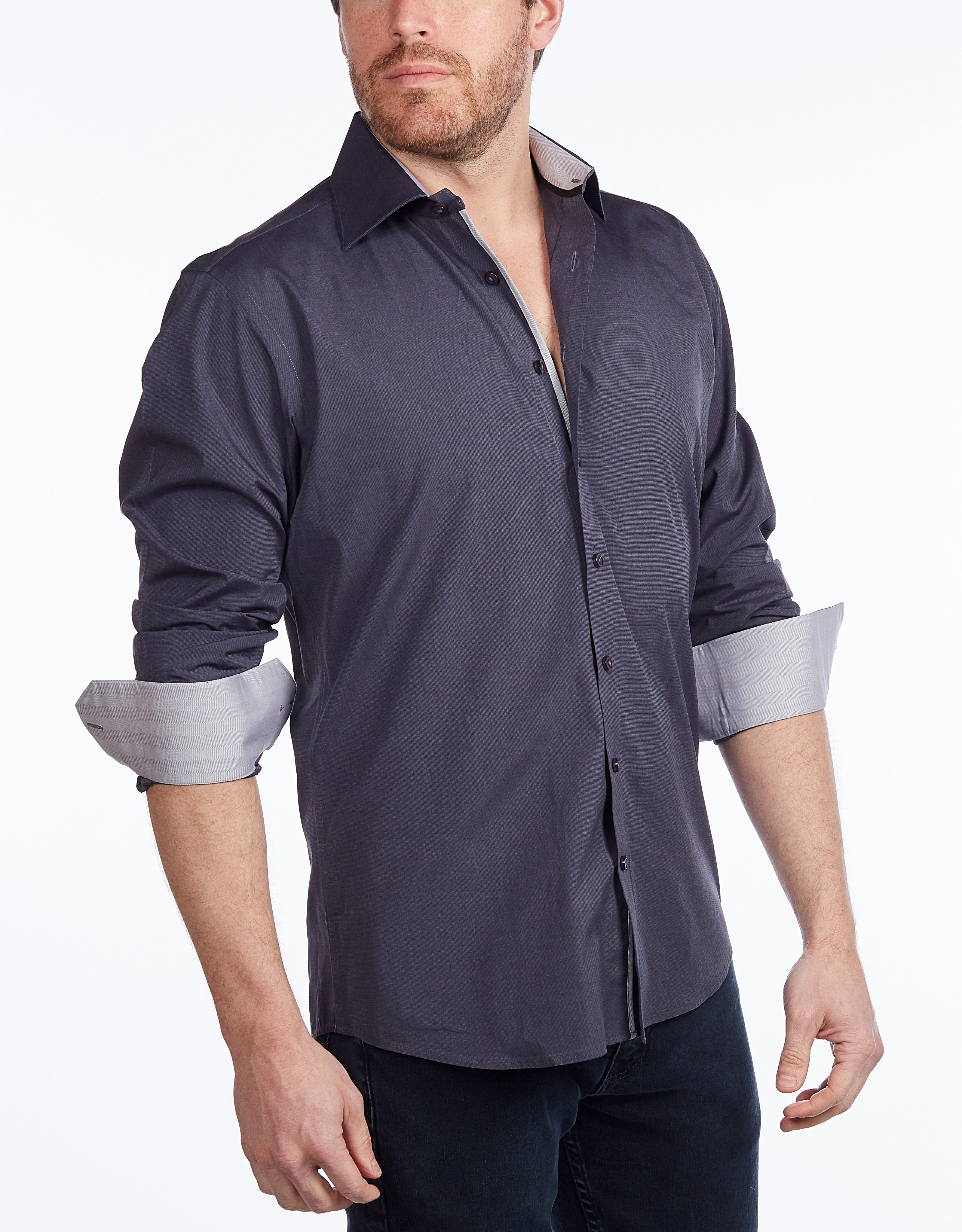 Contrast Collar Button-Up Shirt - final sale