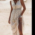 Lace-Trimmed V-Neck Maxi Dress