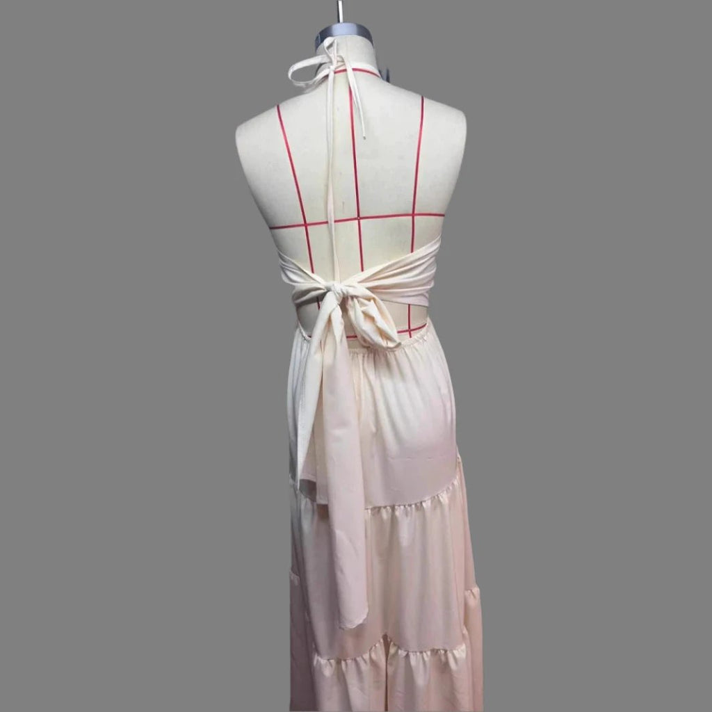Halter Flowy Maxi Dress w/Tie back