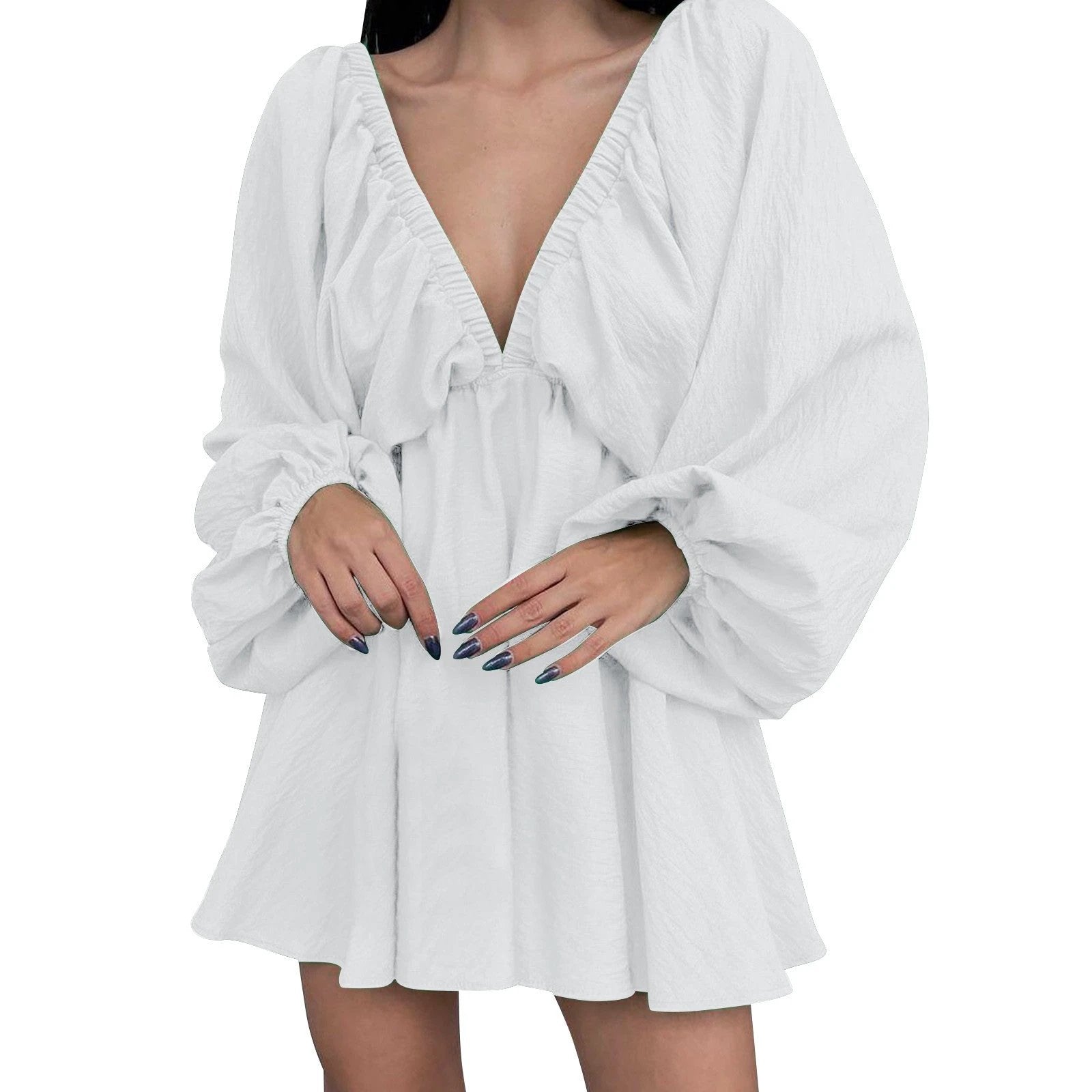 Deep V Neck Retro Pleated Dress