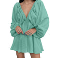 Deep V Neck Retro Pleated Dress