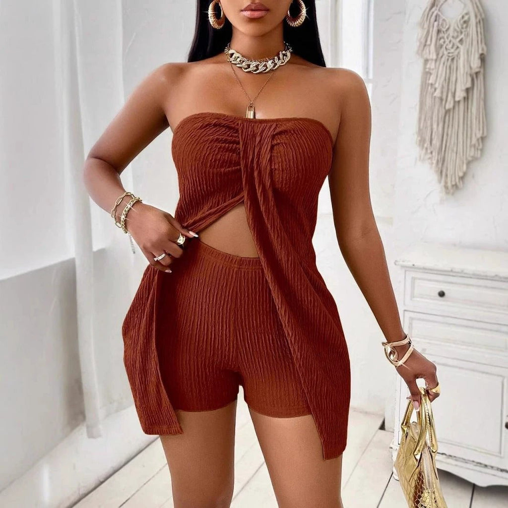 Strapless Bandeau Top Shorts Suit