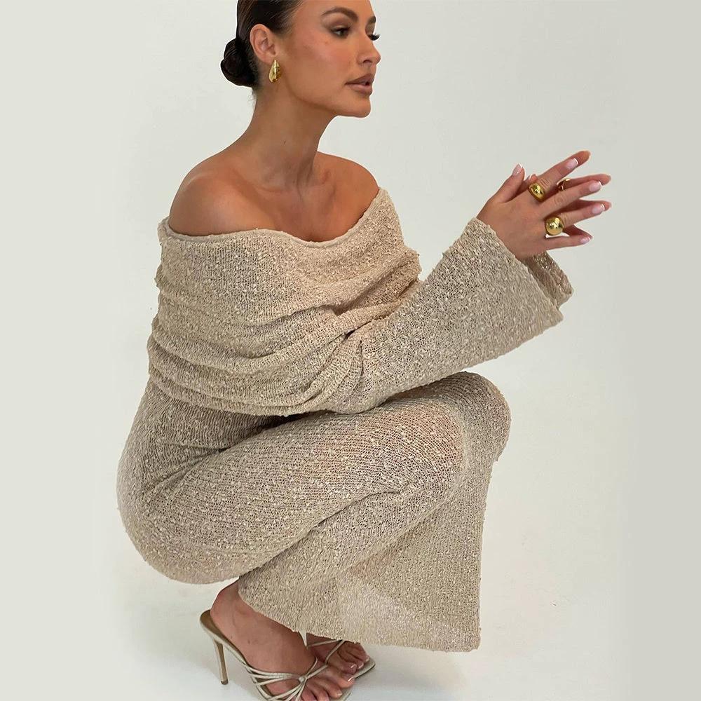 New! One-Shoulder Knitted Long-Sleeve Dress