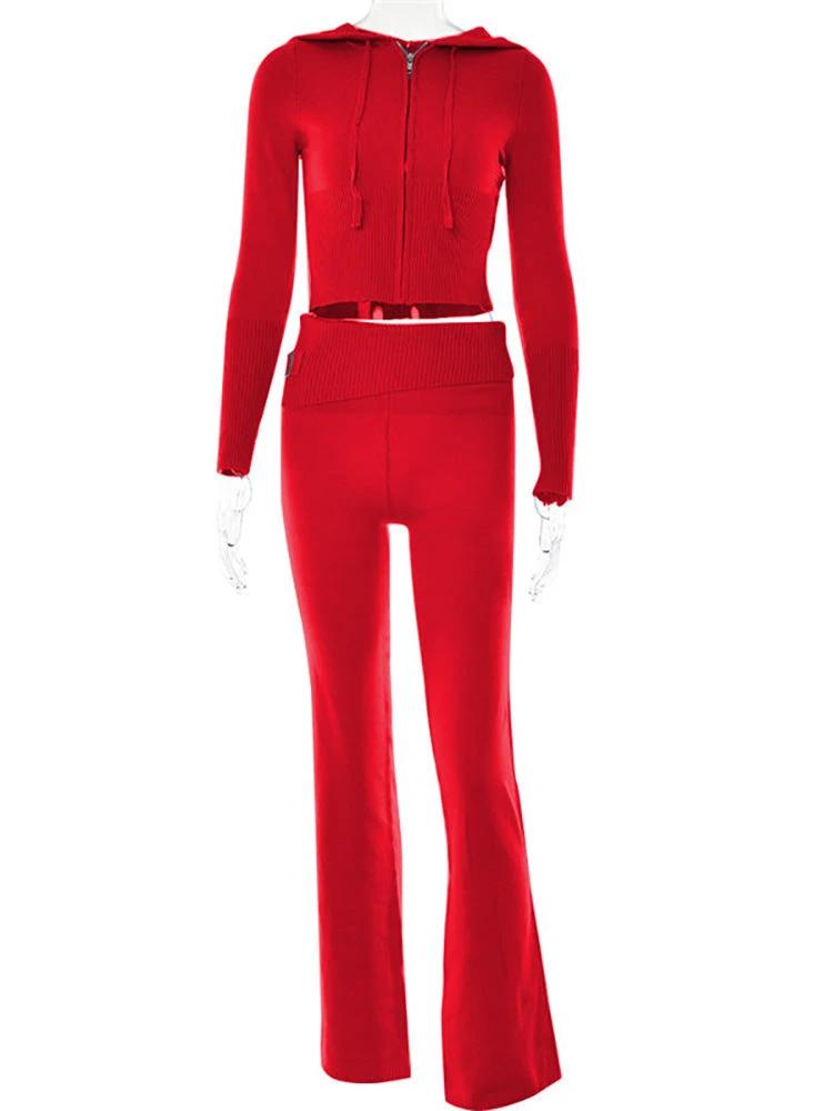 Women's Leisure Long Sleeve Hoodie Sweater And High Waist Long Pants Set