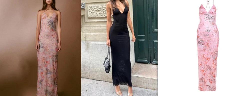 Floral Print Spaghetti Straps Halter Dress Butterfly Back
