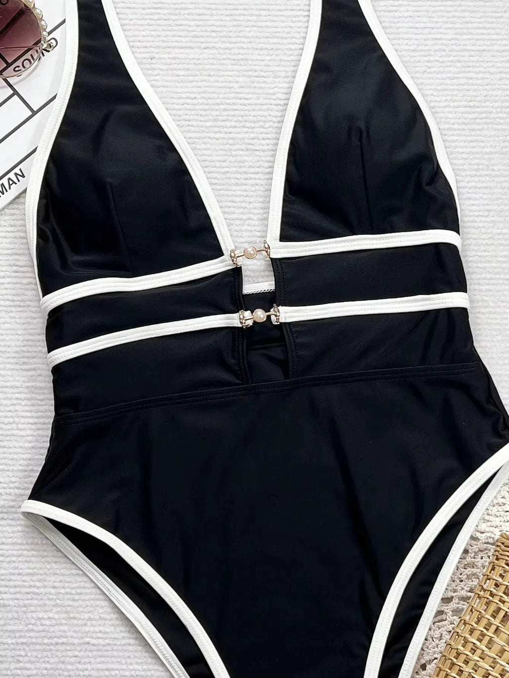 Elegant Deep V One Piece Swimsuit