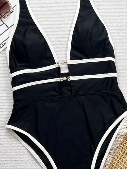 Elegant Deep V One Piece Swimsuit