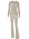 Women's Leisure Long Sleeve Hoodie Sweater And High Waist Long Pants Set