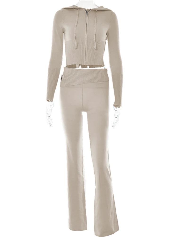 Women's Leisure Long Sleeve Hoodie Sweater And High Waist Long Pants Set