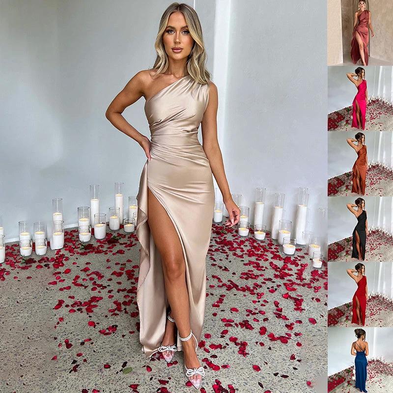 Sleek One-Shoulder Backless Slit Dress